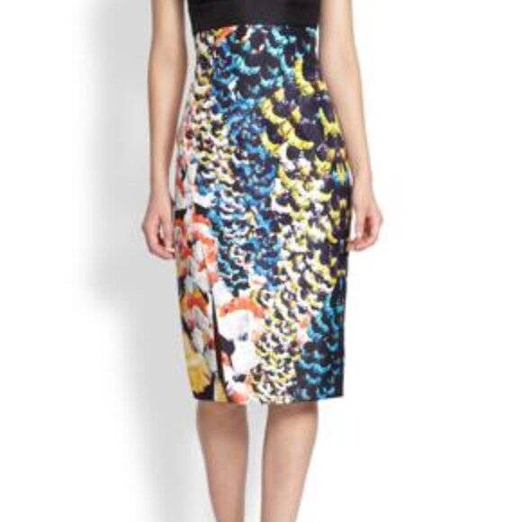 NICHOLAS Spaghetti Strap Sweetheart Printed‎ Midi Dress Abstract Black Multi/0 - Picture 1 of 7